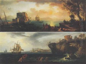 Le Port De Naples Avec Un Groupe De Paysans Et Des Promeneurs Sur Les Quais