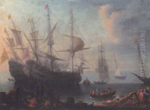 View Of A Mediterranean Harbour by Adrien Manglard