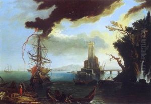 Vue D'un Port Mediterraneen Avec Des Personnages by Adrien Manglard