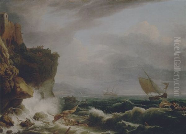 A Stormy Landscape With A Shipwreck Off A Rocky Coast - view 1