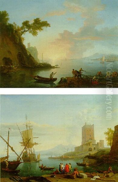 Neapolitan Coastal View With Fishermen In A Harbour - view 1
