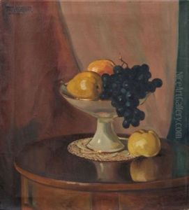 Stillleben Mit Trauben Und Quitten by Josef Mangold