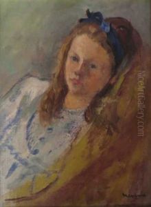 Portrait De Claude Martinais Au Ruban Bleu (petite Fille De L'artiste)