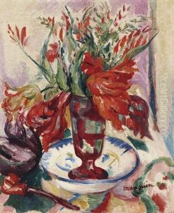 Tulipes Dans Un Verre Rouge by Henri Charles Manguin
