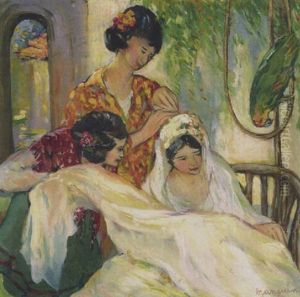 Bride With Two Women And A Parrot by Henri Charles Manguin