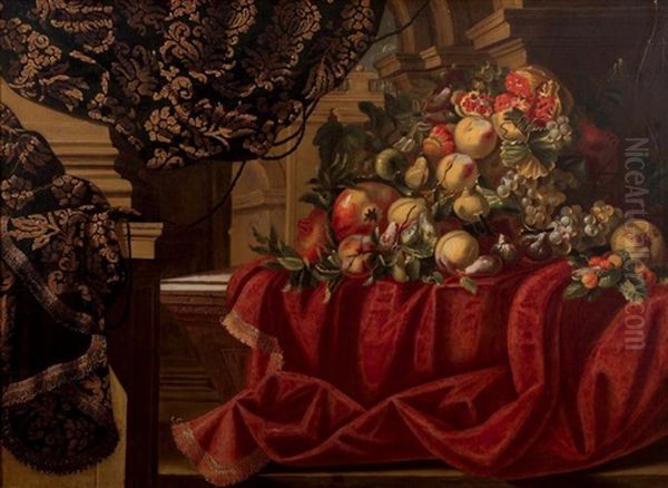 Nature Morte Aux Grenades, Raisins Sur Un Tapis Brocarde - view 1