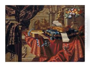 Nature Morte A La Draperie Rouge Et A La Guitare by Carlo Manieri