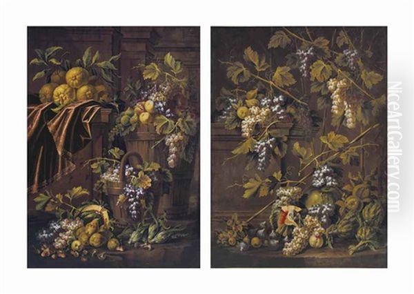 Natures Mortes Avec Raisins Et Fruits (pair) - view 1
