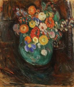 Flowers And A Street Scene (double-sided) by Abraham Manievich