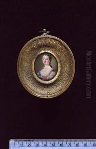 A Noblewoman, Wearing Pink-trimmed White Dress, A Blue Flower At Her Corsage And Pink Ribbon Threaded Through Her Hair