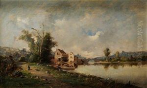 Promenade En Bord De Riviere by Marius Maniquet