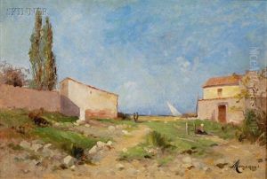 Femme Assis Dans Un Paysage by Marius Maniquet