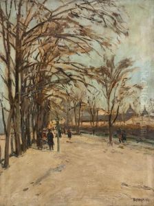 Spazierganger In Einer Allee by Antal Berkes
