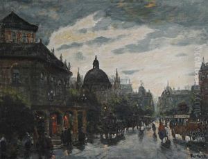 Street Scene At Night by Antal Berkes