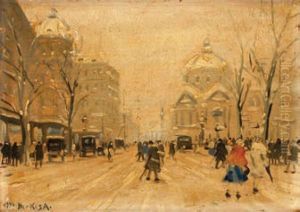 Scene Animee En Ville Sous La Neige by Antal Berkes