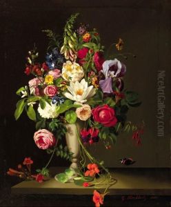 A Bouquet With Orange Blossom, Indian Cress, Roses, Irisses And Violets by Gustav Berkholz
