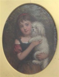 Portrait Of A Girl Holding A White Terrier by Joshua Hargrave Sams Mann