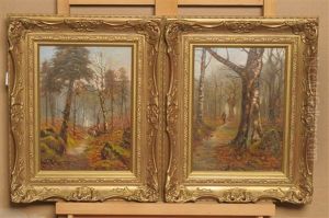 Figure Beside A Path Collecting Wood, Shipley Glen (+ Huntsman On A Path, Shipley Glen; Pair) by William Manners