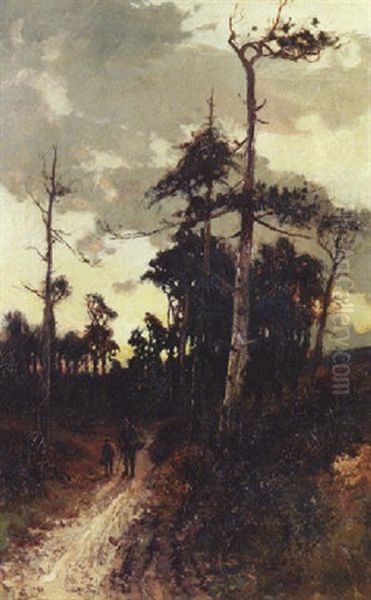 Woodland Path At Dusk With Figures - view 1