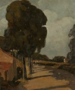 Road Through A Village With Figures by Jean Mannheim
