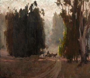Farmer On Horse Drawn Cart Among Eucalyptus