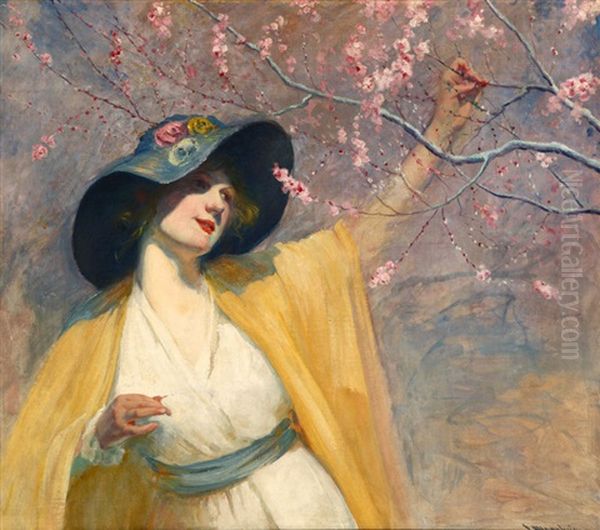 Picking Cherry Blossoms, The Yellow Kimono - view 1