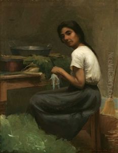 Woman Preparing Vegetables At Kitchen Table