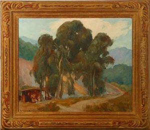Cabin And Figures In Eucalyptus Landscape