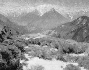Snowcapped Mountain From Desert Wash by Jean Mannheim