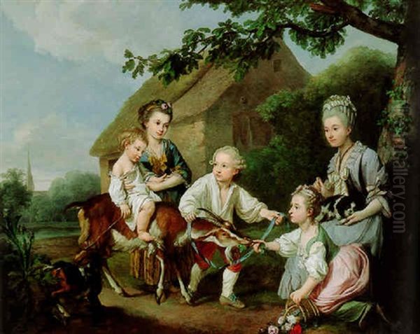 Family In A Landscape With A Goat And Two Dogs - view 1