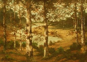 Berkenbomen Bij Een Ven. Gesigneerd by H.P. Berlage