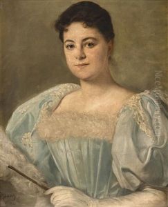 Bildnis Einer Jungen Dame Mit Strausenfederfacher by Ignaz Mansch