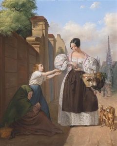 Die Milde Gabe, Im Hintergrund Der Stephansdom by Heinrich August Mansfeld