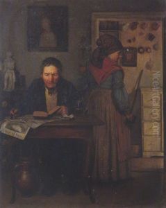 Erinnerung. Interieur Mit Lesendem Mann Und Einer Frau by Heinrich August Mansfeld