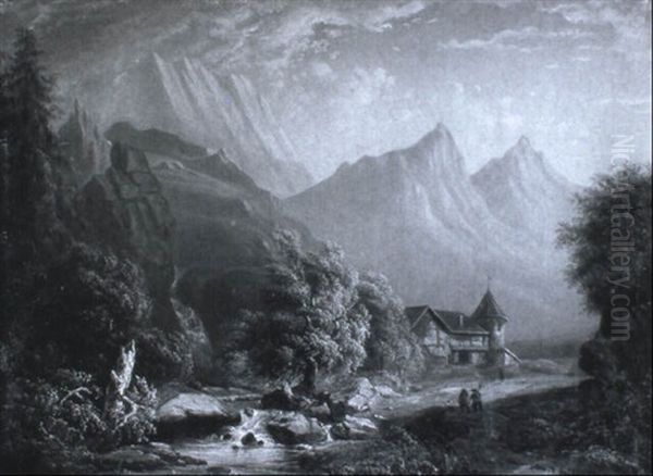 Romantische Gebirgslandschaft Mit Staffage - view 1