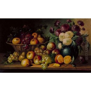 Herbststillleben Mit Fruchten Und Chrysanthemen