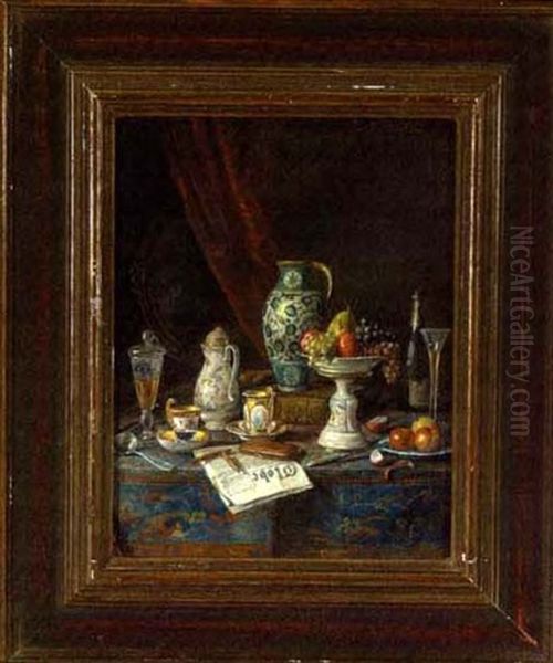Still Life With Fruit, Champagne, Tea Service And Morning Newspaper - view 1