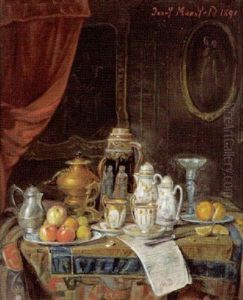 Stilleben Mit Geschirr Und Obst by Josef Mansfeld