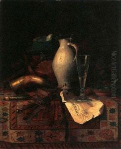 A Still Life With Hunting Objects On A Table by Josef Mansfeld