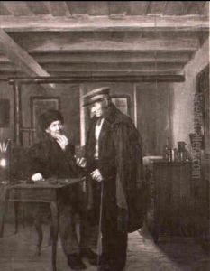 Genreszene Mit Zwei Veteranen An Einem Tisch by Josef Mansfeld