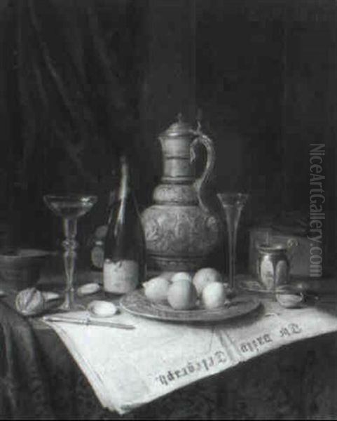A Table Top Still Life With A Copy Of The Daily Telegraph And A Bottle Of Moet Chandon - view 1