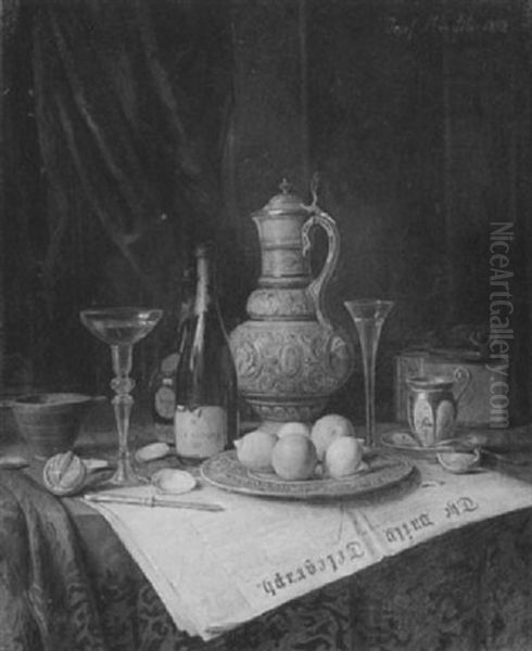 A Table Top Still Life With A Copy Of The Daily Telegraph And A Bottle Of Moet Chandon - view 1