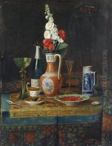 Still Lifes With Champagne And Fruit On A Table (pair)