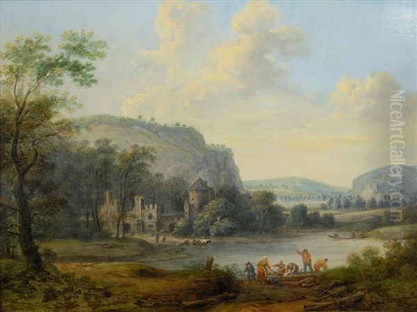 River Landscape With Fishermen - view 1