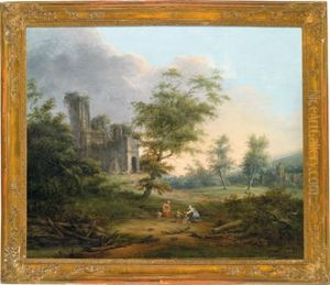 Eine Familie In Einer Pastoralen Landschaft Mit Ruinenarchitekturen