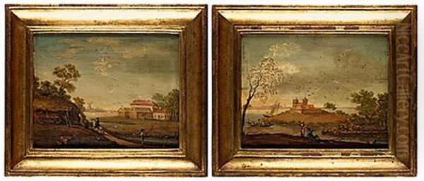 Landskap Med Byggnader Och Figurer (pair) - view 1