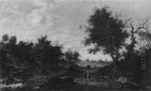 Bewaldete Landschaft Mit Reisigsammlern Bewaldete Landschaft Mit Reisigsammlern