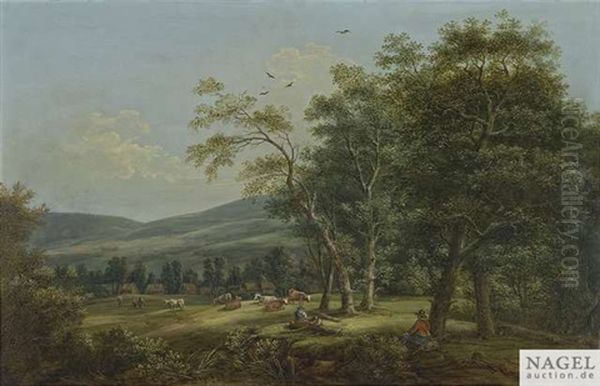 Weite Landschaft Mit Rindern Und Hirten - view 1