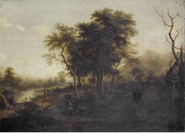 Figures On A Country Path Before A River Landscape - view 1