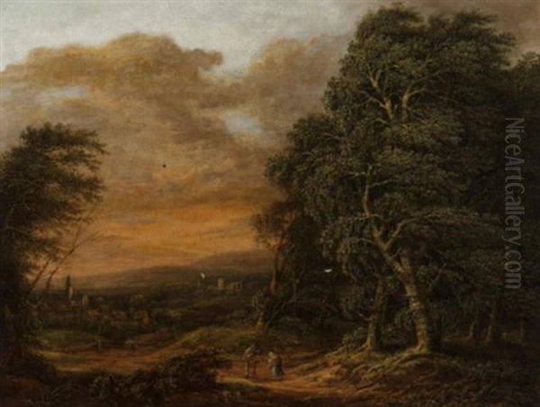 Vor Dem Gewitter. Waldlandschaft Mit Blick In Ein Weites Tal. Figurenstaffage - view 1